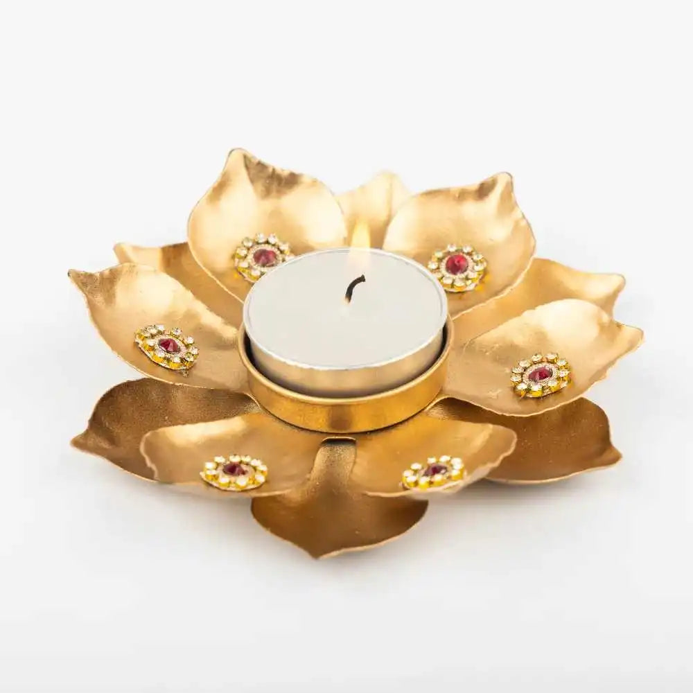 Floral Metal Stone T-Light Holder Online