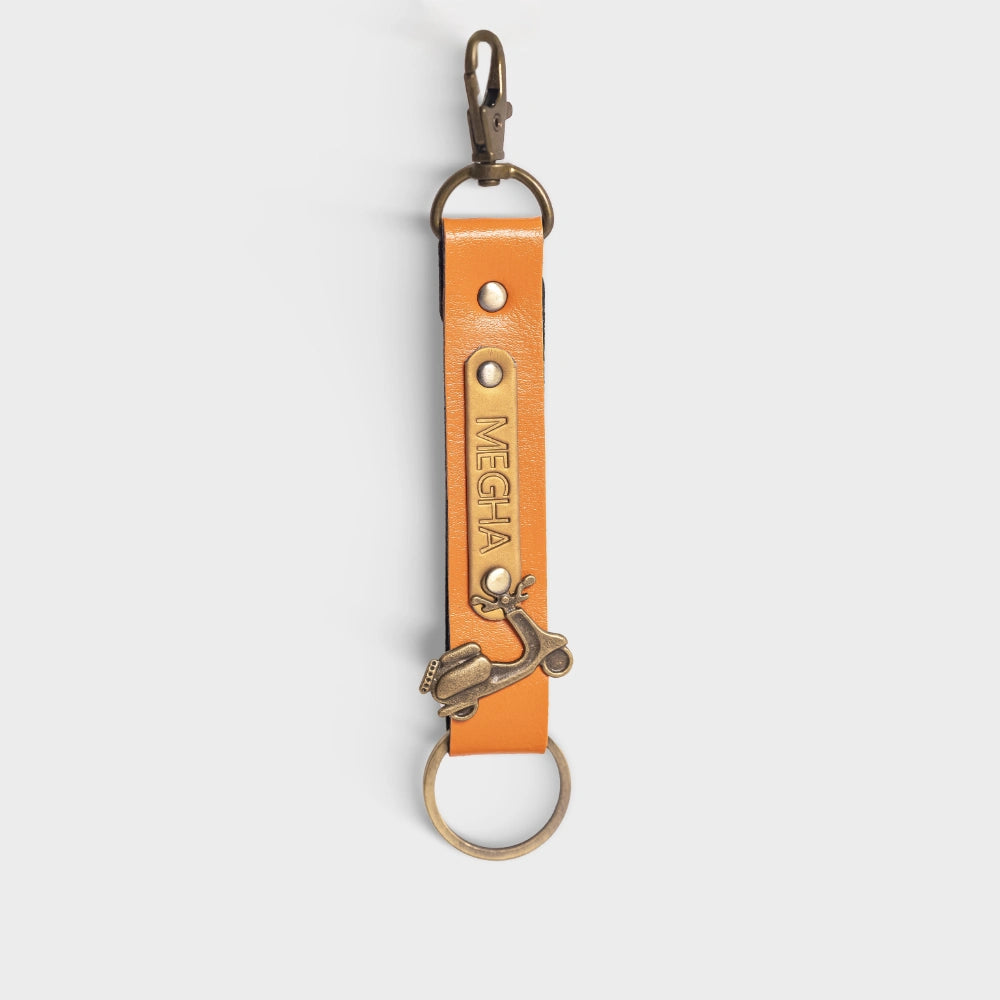Buy Orange Personalized Vegan Leather Keychain Online