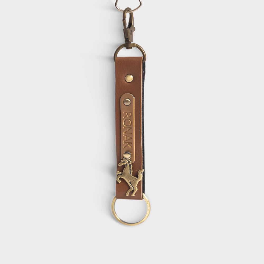 Buy Tan Personalized Vegan Leather Keychain Online