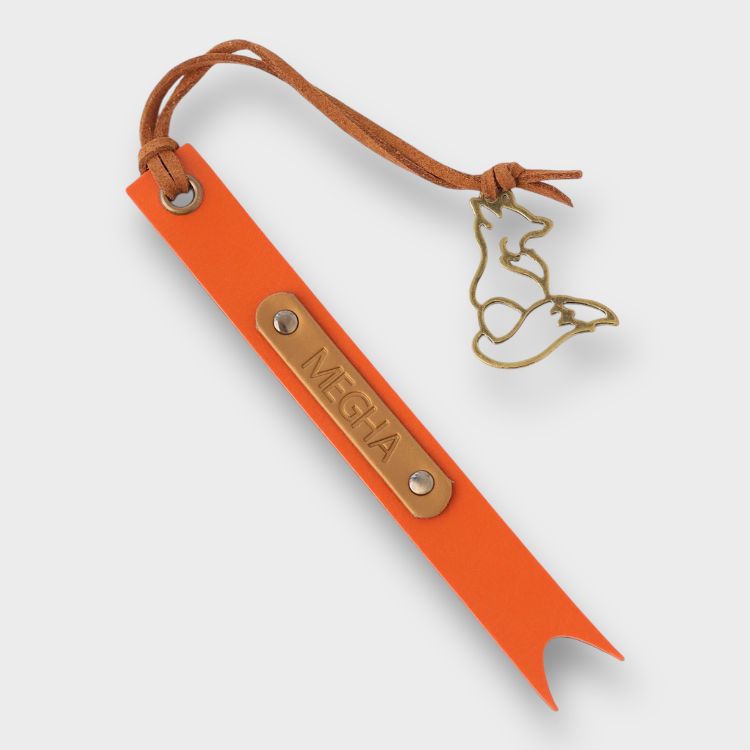 Buy Orange Personalized Vegan Leather Bookmark Online