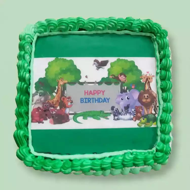 Buy Animal Print Edible Cake with green forest theme for kids