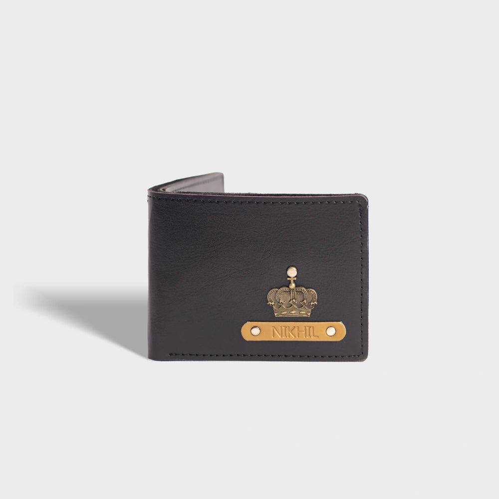 Buy black personalized vegan leather men's wallet with name and charm
