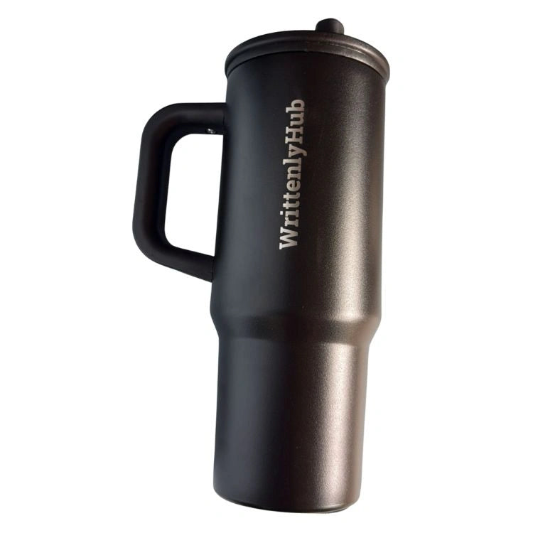 Order black corporate gift tumbler with reusable lid for employees and clients