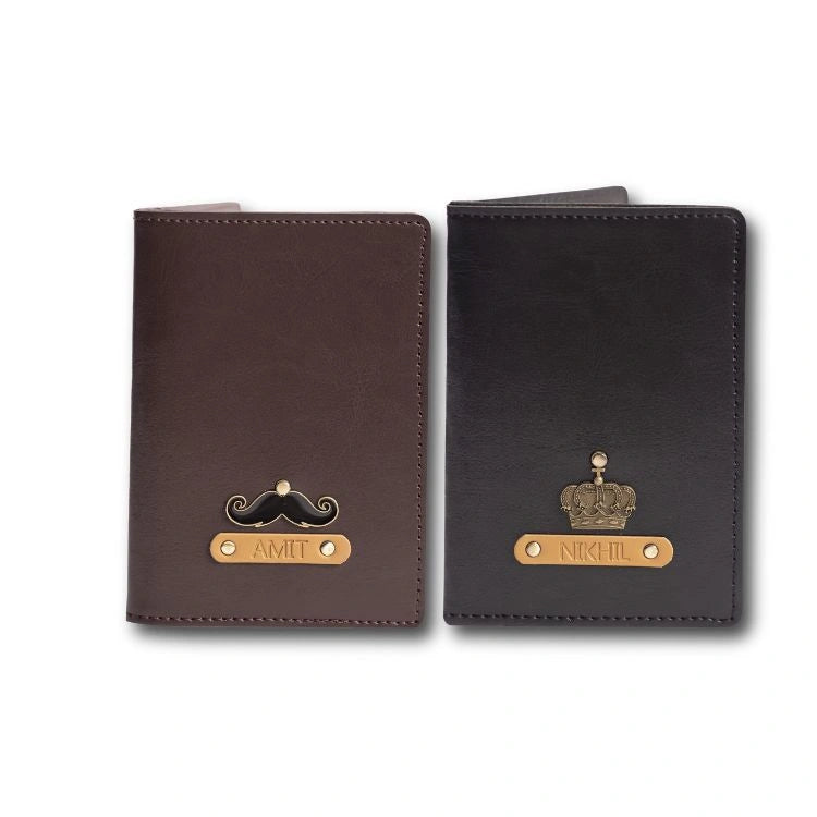 Shop brown and black Personalised Passport Cover Set with name tags