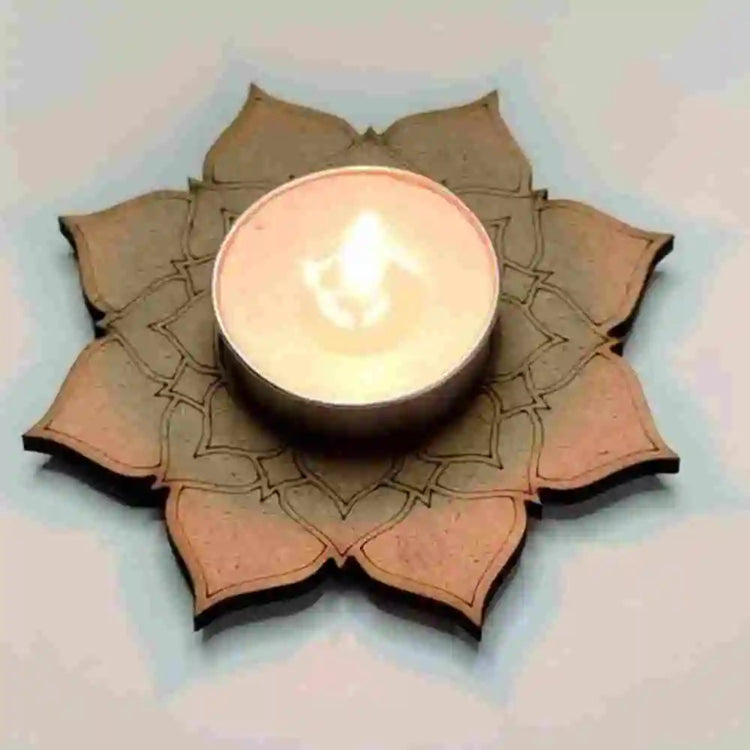 Buy brown flower MDF T-light holder for Diwali decor Online with lit tealight