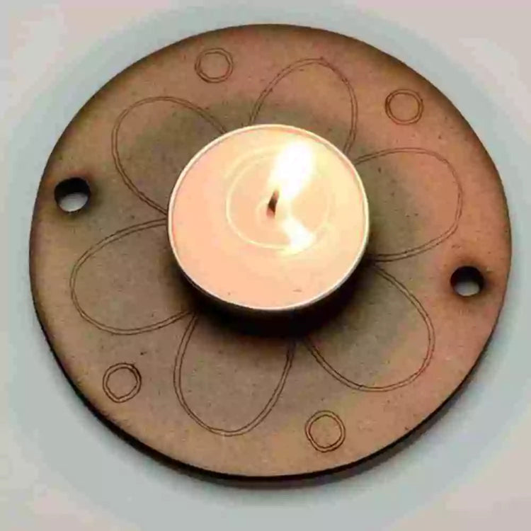 Shop brown MDF flower T-light holder with lit tealight for festive decor