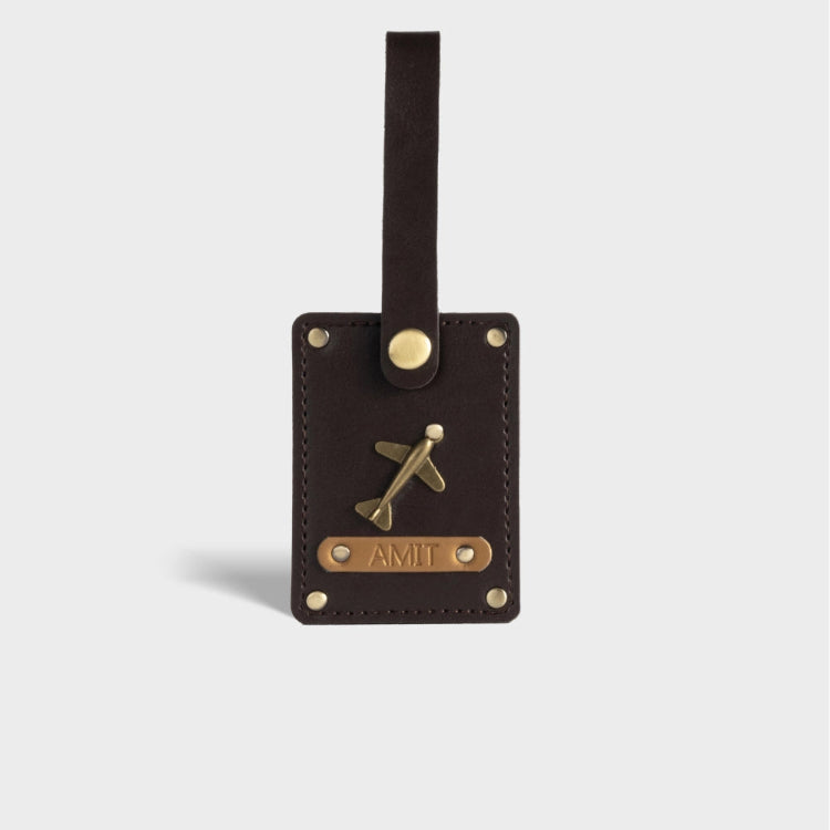 Shop brown personalized luggage tag with custom name and charm