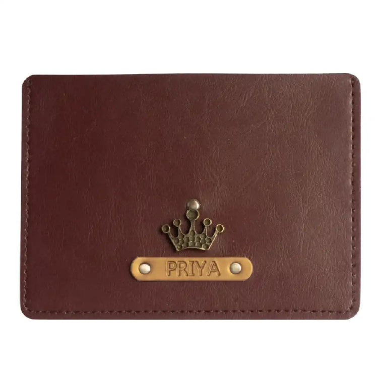 Shop brown personalized passport cover with customised charm and name plaque