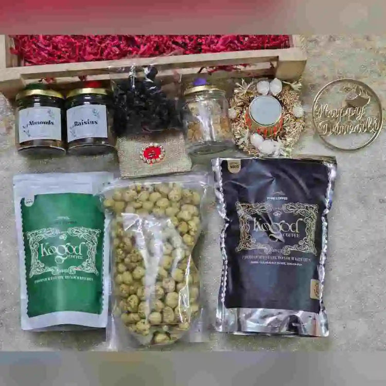 Buy Diwali hamper online with flavoured makhana, coffee and dry fruits
