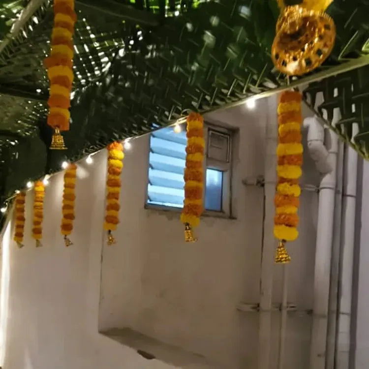 Chapra Decoration with coconut leaf canopy, marigold garlands and lights