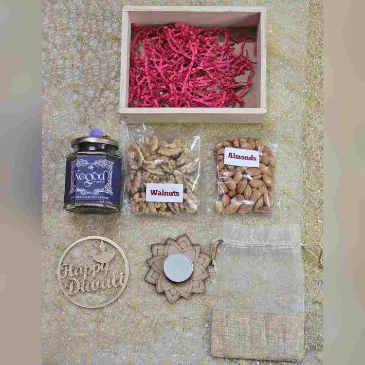 Order Coffee and Almonds Diwali Gift Hamper in a Decorative Tray