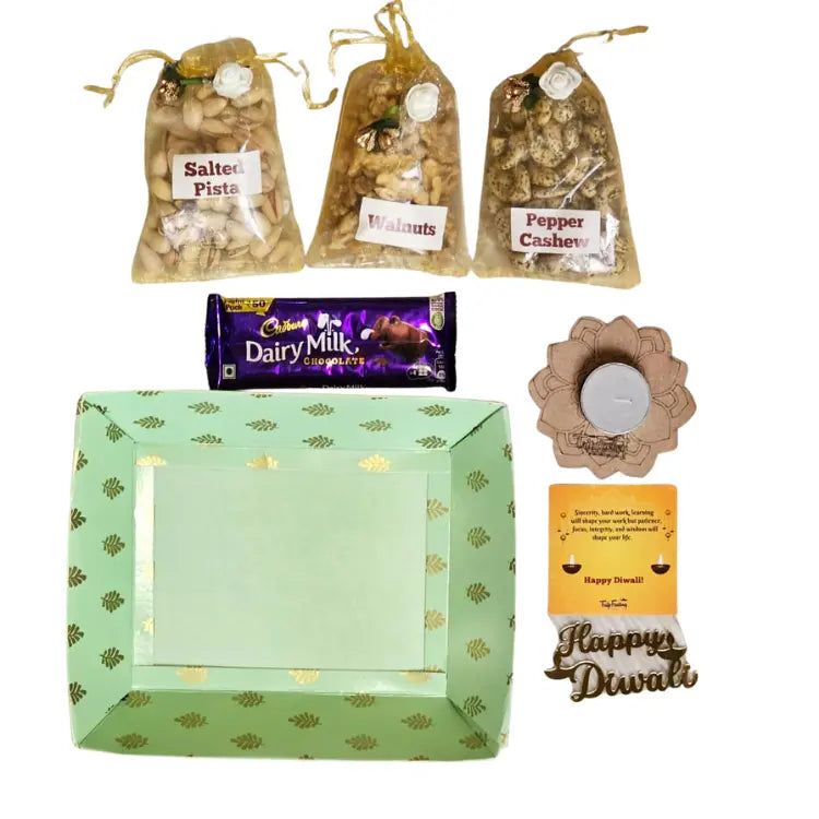 Buy Diwali Festive Dry Fruit Hamper for corporate gifting with nuts and festive accessories