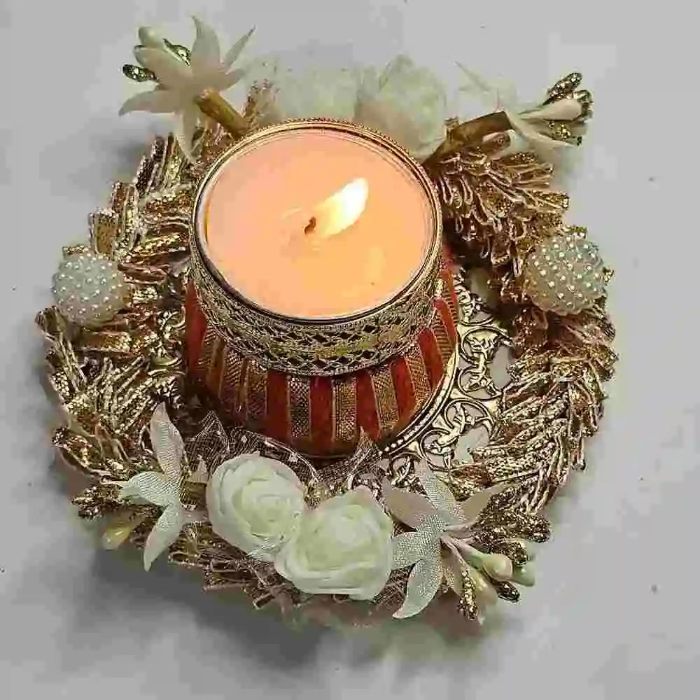 Order orange and gold T-light holder for Diwali home decoration
