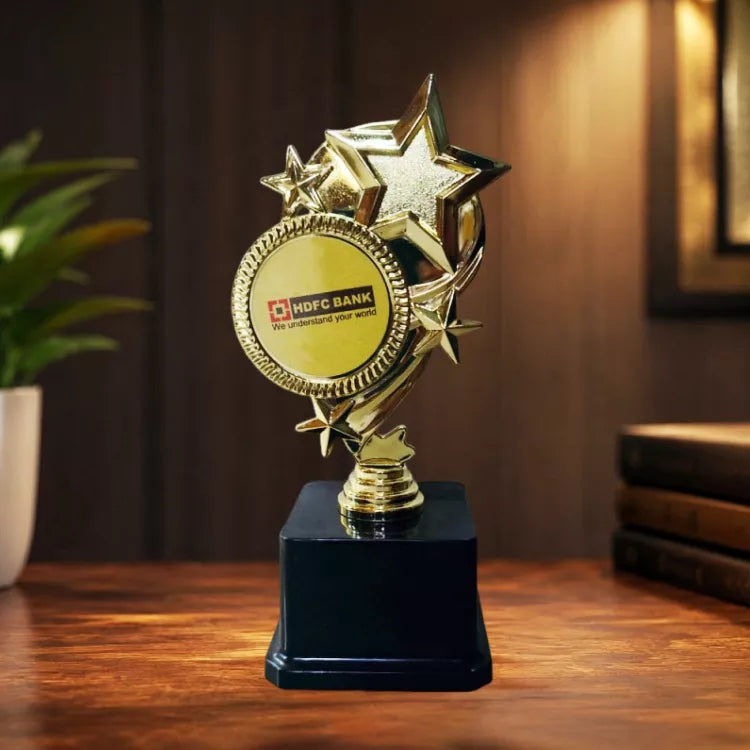 Shop gold Summit Excellence Fibre Trophy with personalised employee award text