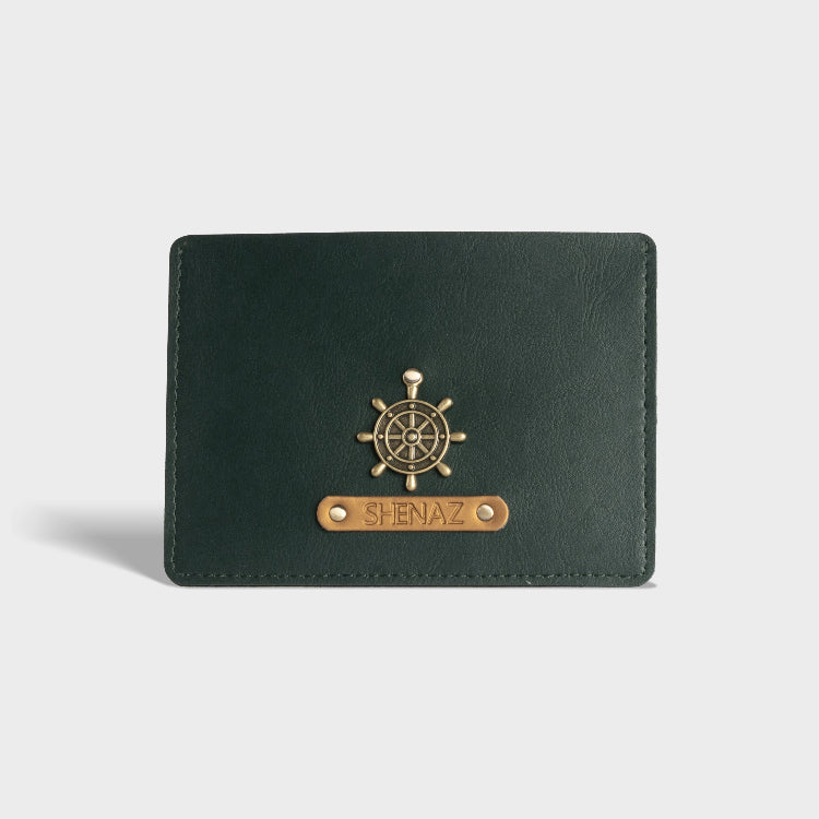 Buy green custom passport case with personalized name and charm