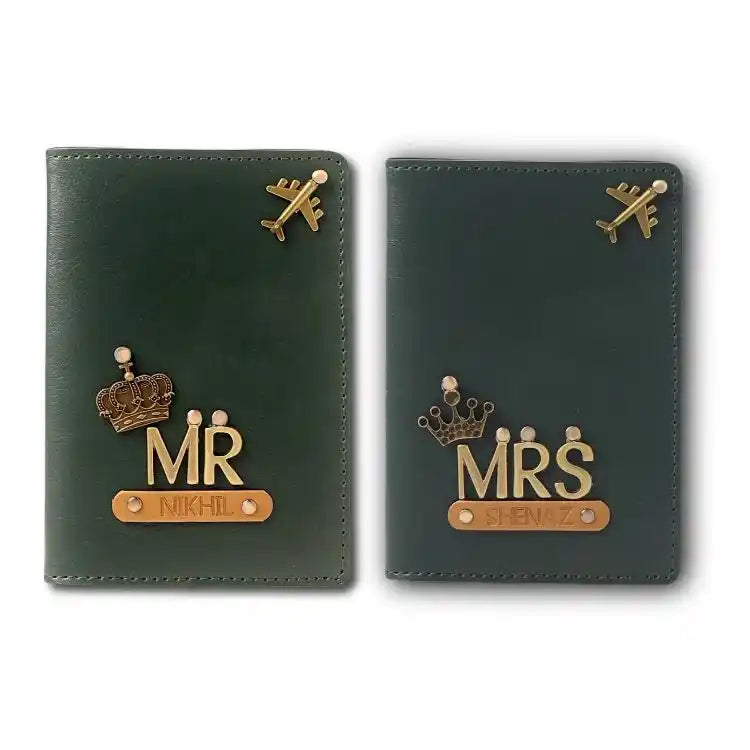 Buy green Personalised Husband Wife Passport Covers with custom names