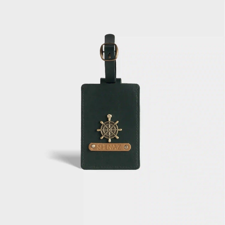Buy Green Personalized Bag Tag with Name Emboosed and Charm