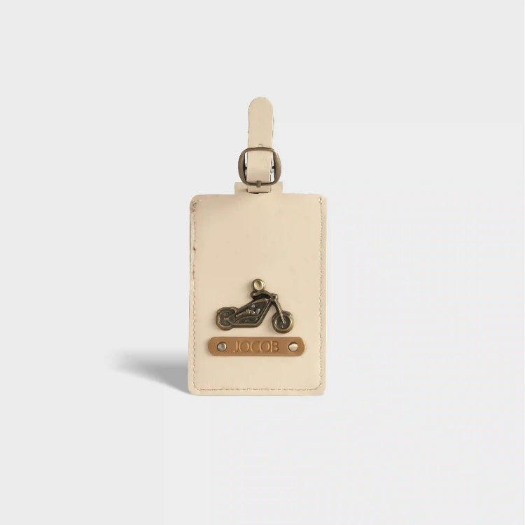 Buy ivory custom luggage tag with charm and name