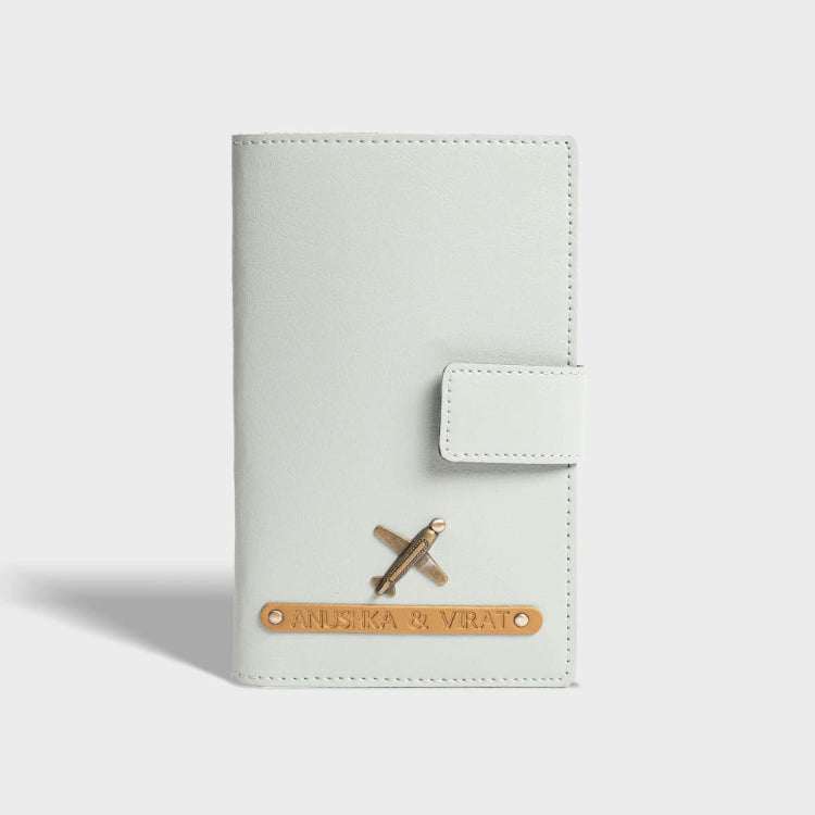 Buy mint personalized dual passport cover with airplane charm for couples
