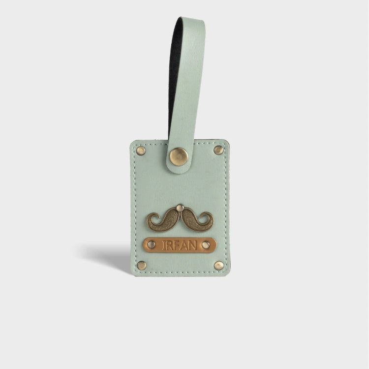 Buy mint personalized synthetic vegan leather luggage tag with custom name and charm