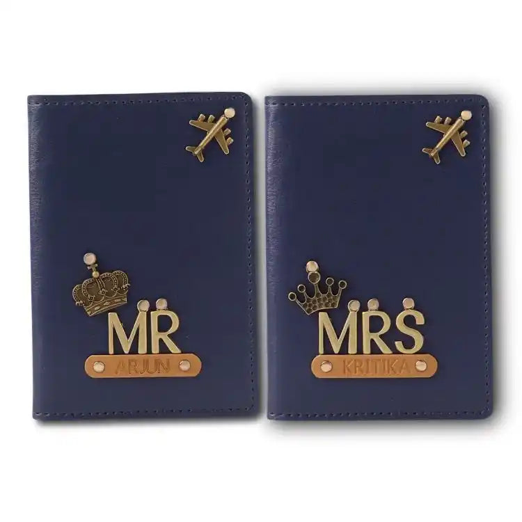 Order navy blue Custom Mr and Mrs Passport Covers with name plates