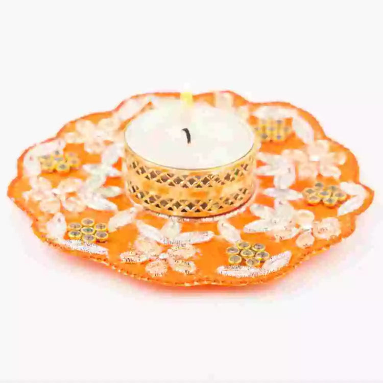 Order Orange Floral Tea Light Holder for Festive Home Decor