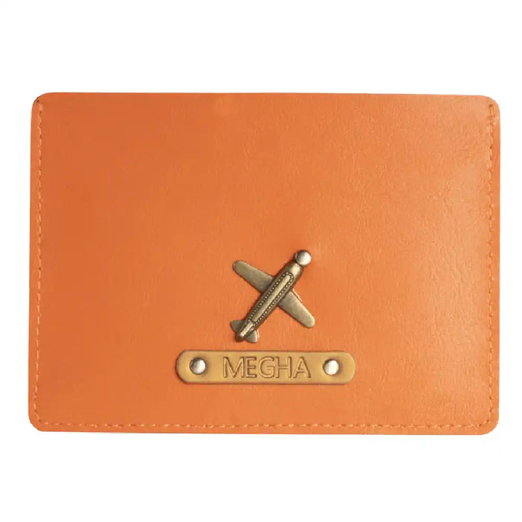 Buy orange personalized passport cover with custom charm