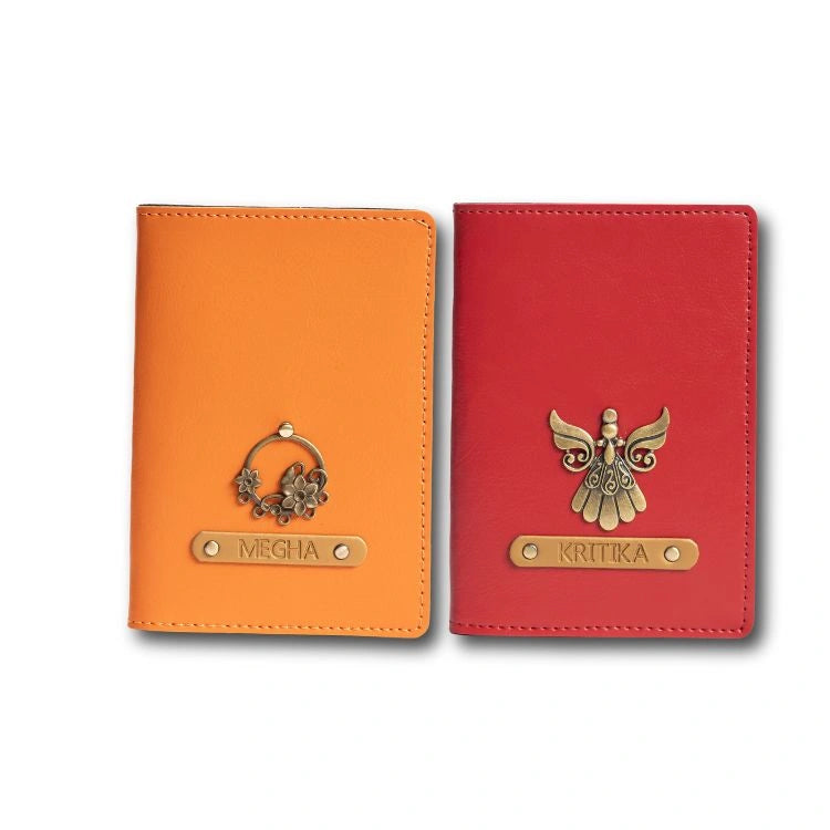 Buy orange and red Personalised Passport Cover Set with custom name tags
