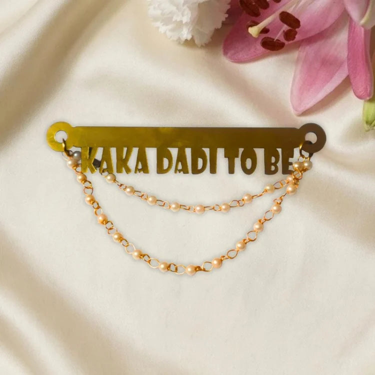 Buy personalized baby shower badge with Kaka Dadi to Be gold design