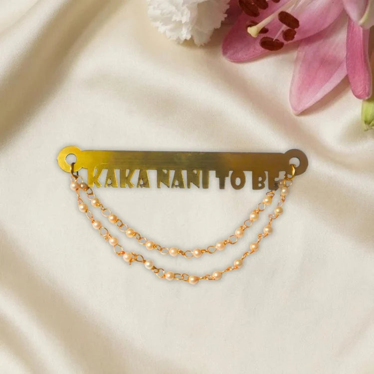 Shop personalized baby shower badge with Kaka Nani to Be design