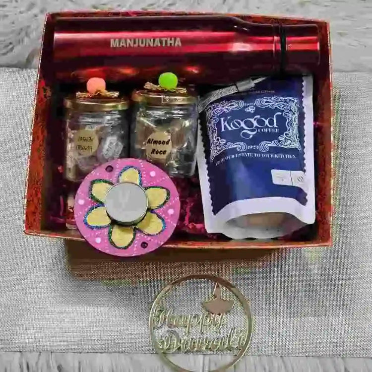 Order Diwali Hamper with Personalized Bottle and T-Light Holder