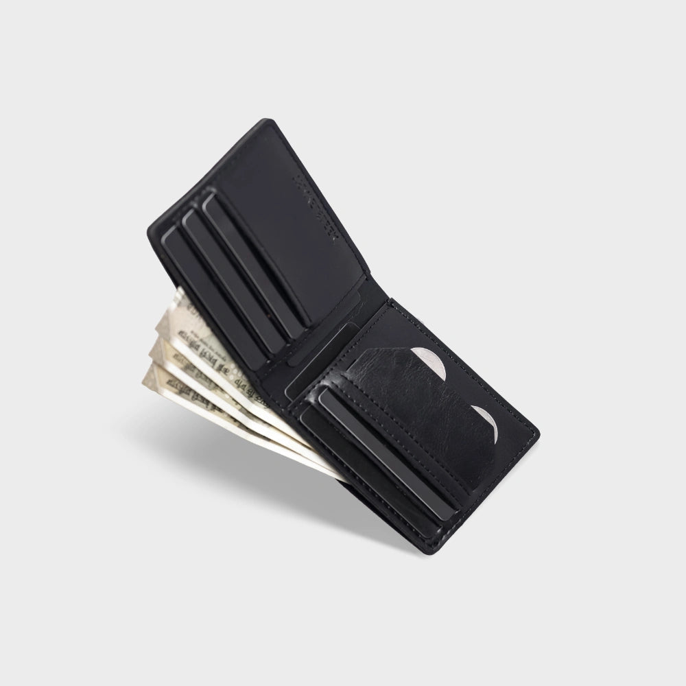 Buy black personalized men's wallet with card slots, cash and coin pocket