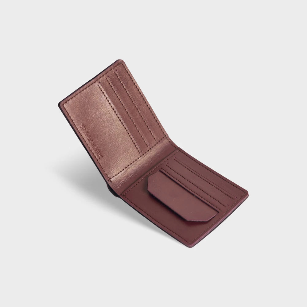 Buy personalized men's wallet in brown vegan leather with name and charm
