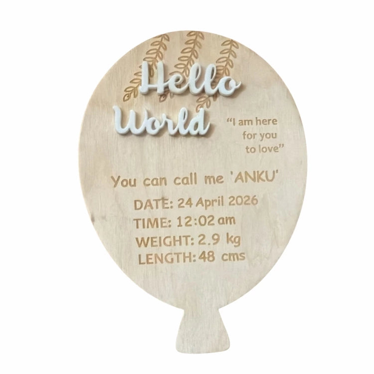Personalized Newborn Balloon Baby Plaque with Custom Details