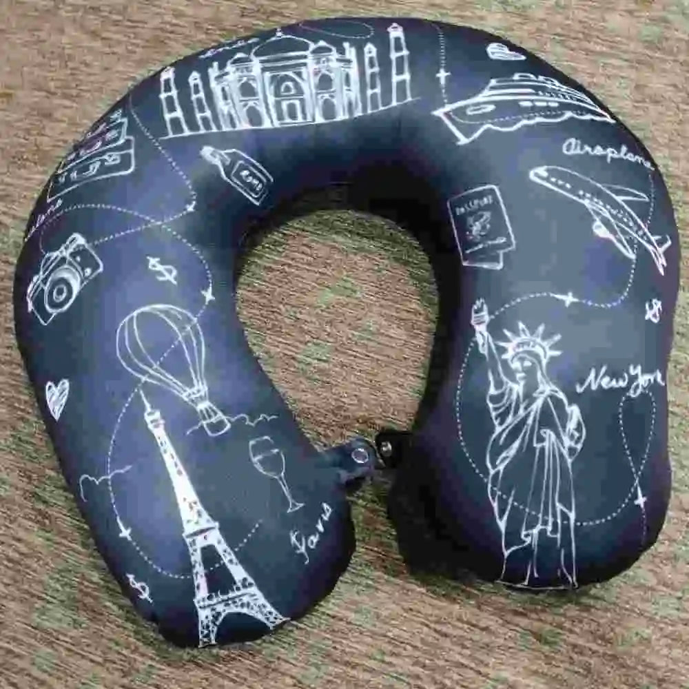 Shop personalized travel theme neck pillow with landmark print design