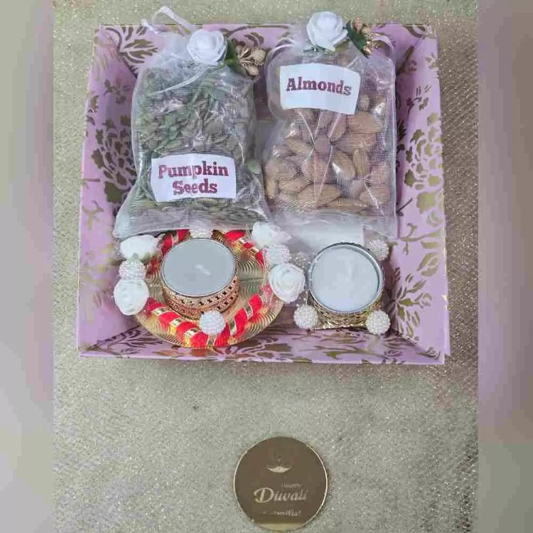 Buy Diwali Gift Box with Almonds Pumpkin Seeds and Festive Accessories