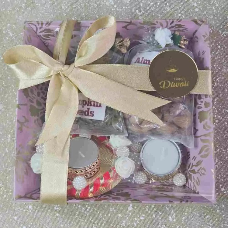 Order Pumpkin Seeds and Almonds Hamper with Decorative Tea Light Holders