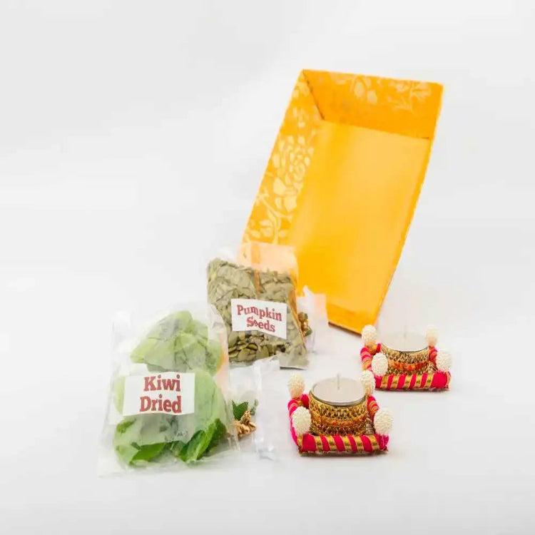 Shop Pumpkin Seeds and Dried Kiwi Gift Hamper in a Printed Tray