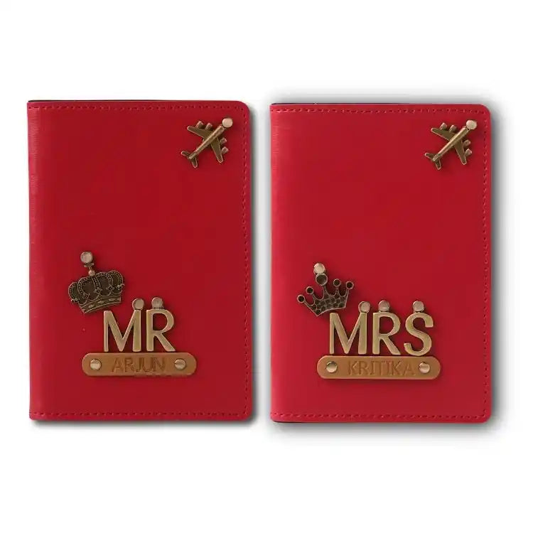 Order Personalised Mr and Mrs Passport Covers in red with custom names