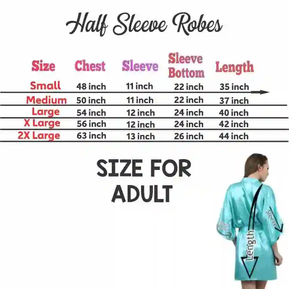 Order satin bride bathrobe in adult sizes for wedding party gifts