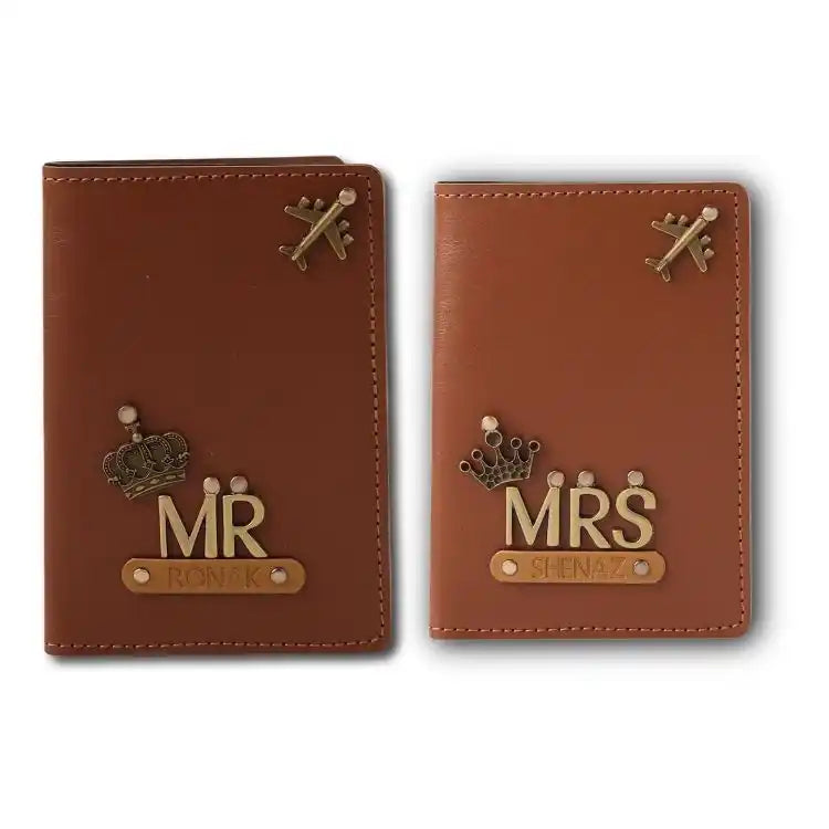 Buy tan Personalised Mr and Mrs Passport Covers with custom names