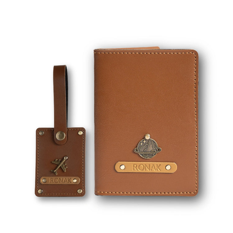 Buy tan Personalised Passport Cover and Luggage Tag with custom name