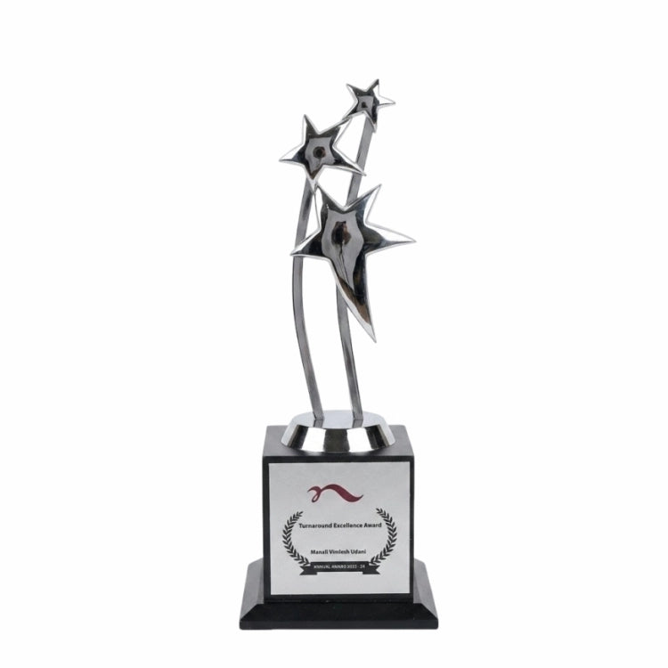 Shop gold Three Star Metal Trophy with personalised logo and employee name
