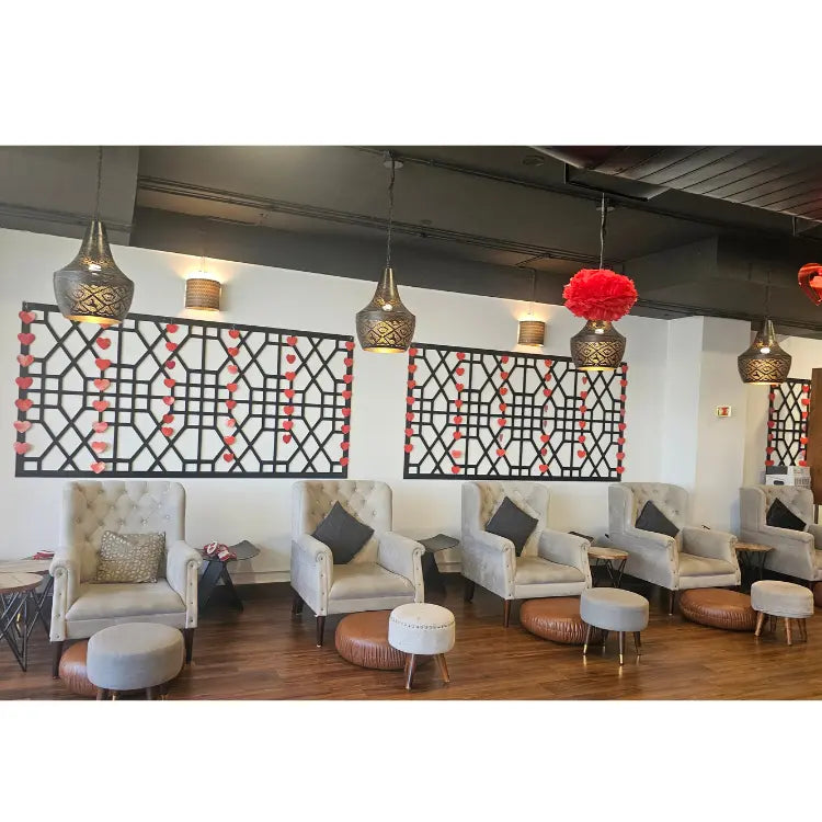 Enquire about Valentine's Day restaurant wall decoration with heart cutouts