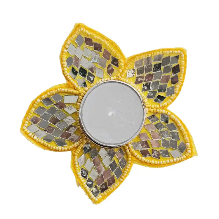 Shop Yellow Flower Mirror Tea Light Holder for Diwali Decor