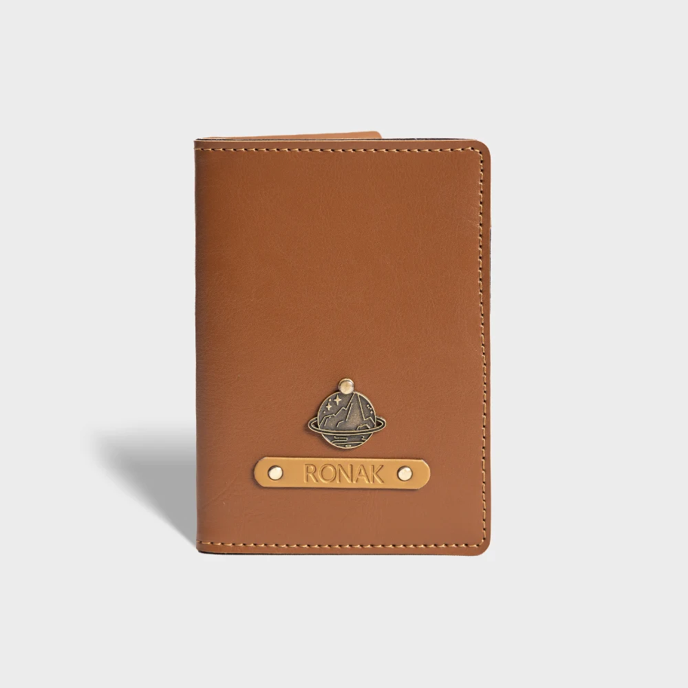 Personalized passport cover in tan color