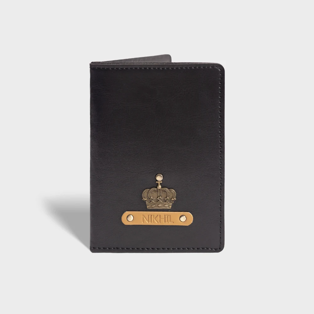 Personalized passport cover in black color