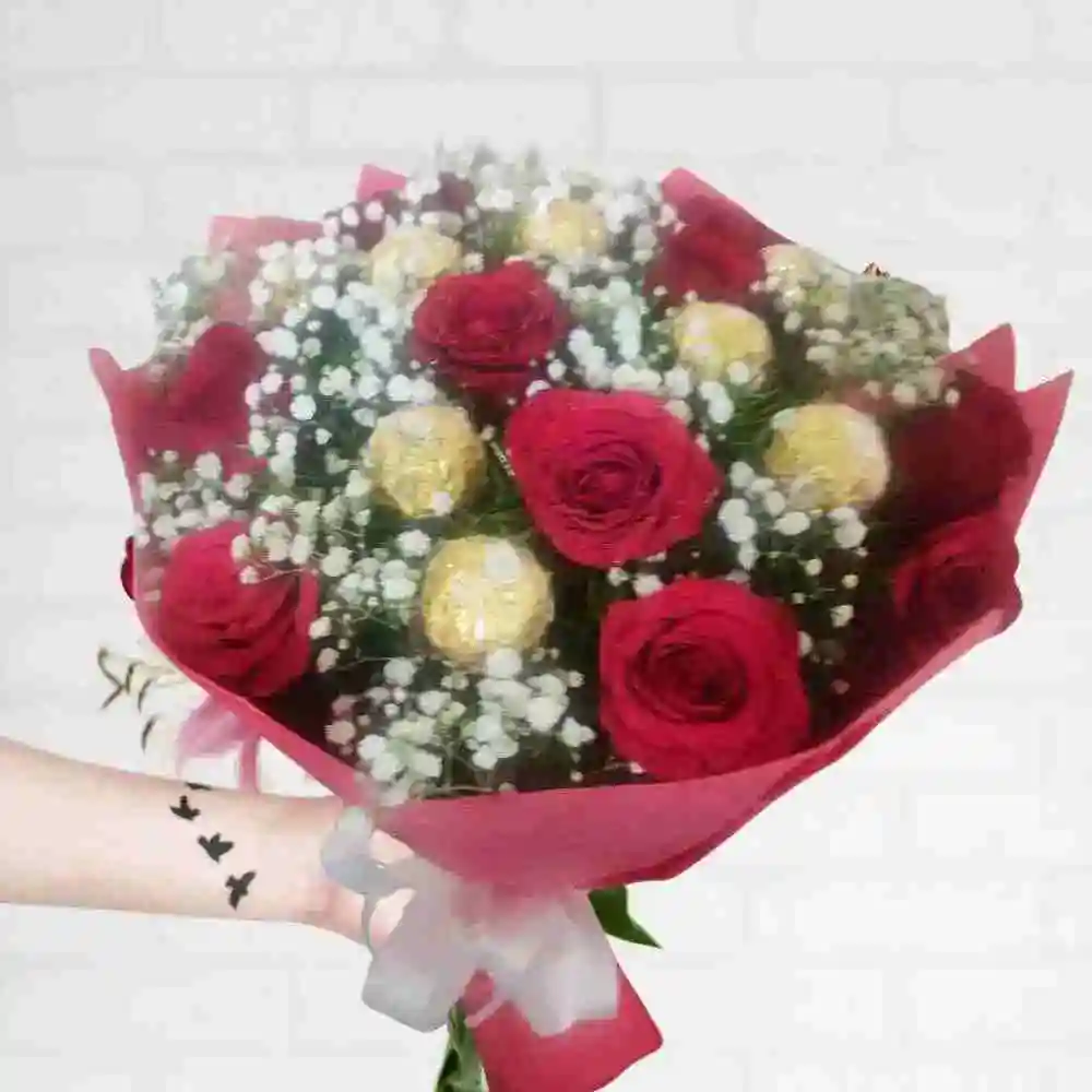 Chocolate & Rose Bouquet, chocolate & flower bouquet
