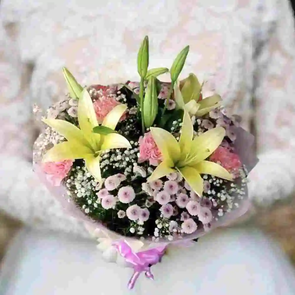 Carnation and Lily bouquet, carnation bouquet bangalore