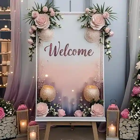 Shop personalized welcome board decor for weddings, parties, and events.